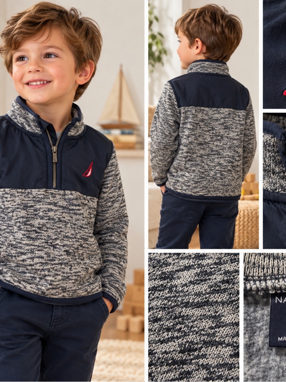 Nautica Boys 4T Quarter Zip Fleece Pullover Navy Gray